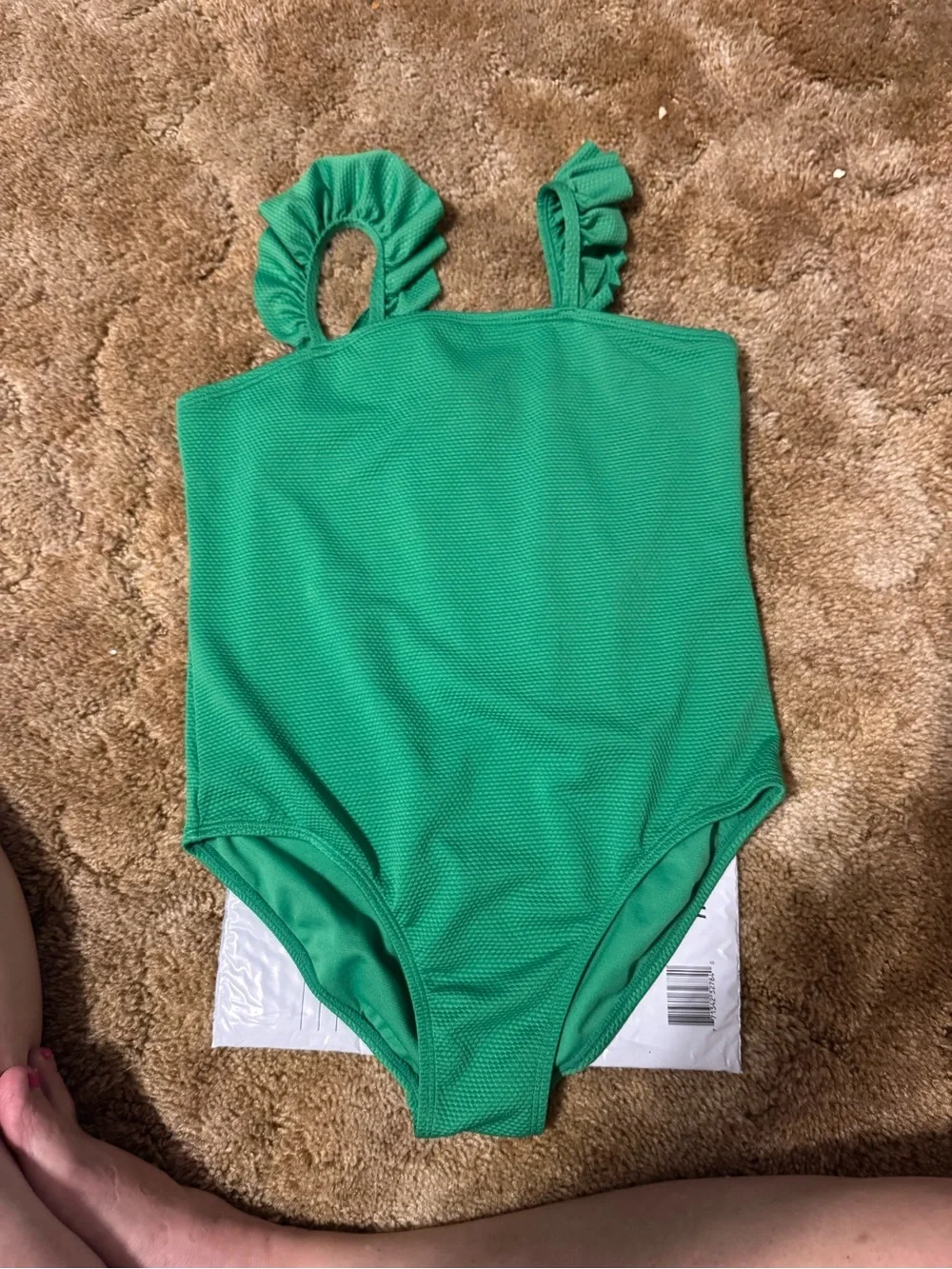 Girls Green One-Piece Swimsuit with Ruffle Straps